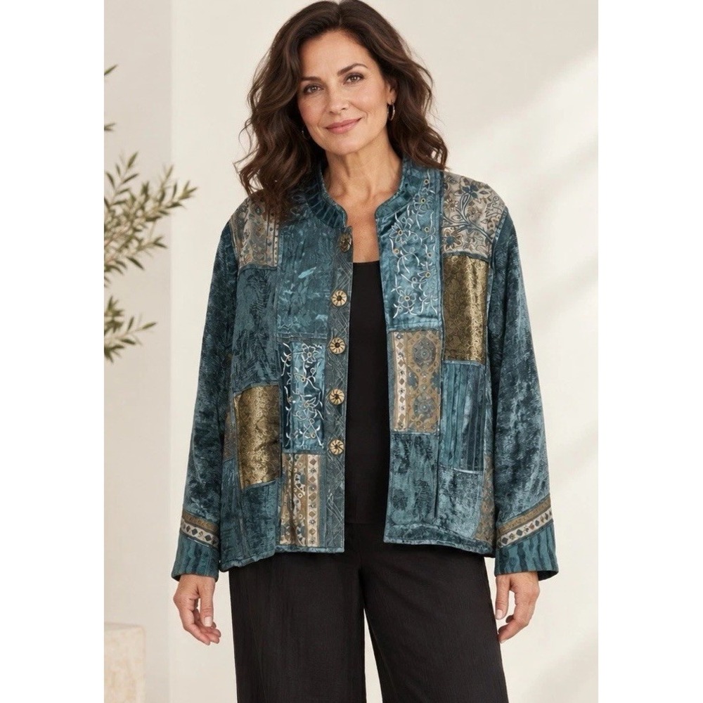 VTG Drapers & Damons Patchwork Embroidered Arts Crafts Cottagecore Jacket XLP